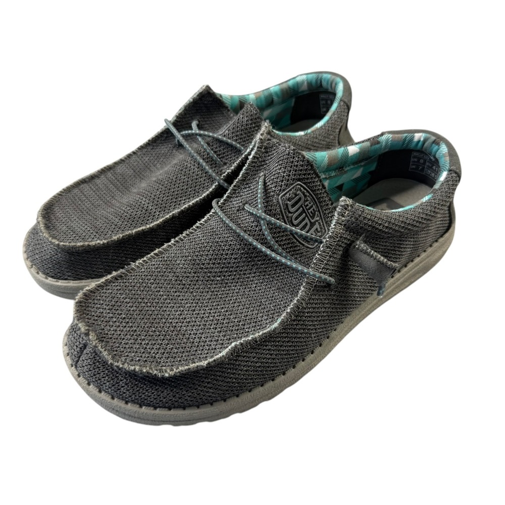 Hey Dude Mens‎ Wally Sox Slip On Loafers Size 9 Charcoal Gray Blue Comfort Shoes